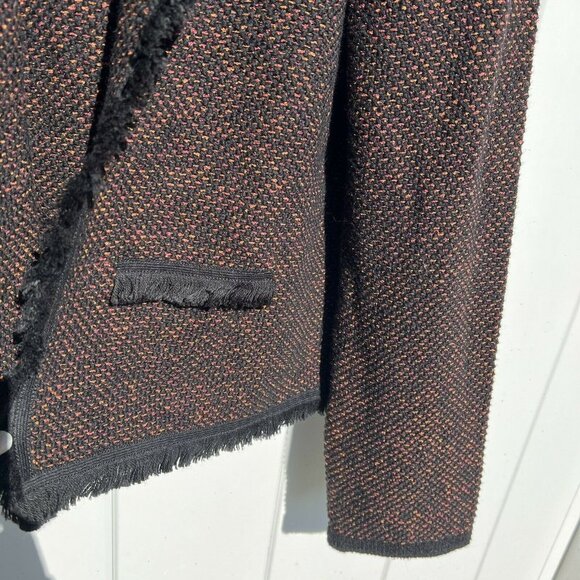 Ann Taylor Cardigan Sweater Orange Pink Black Open Fringe Knit Large - Picture 3 of 6